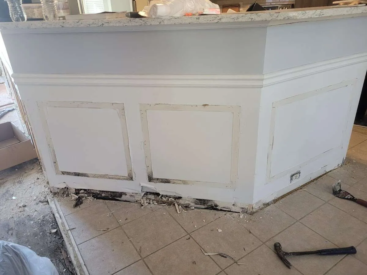 Water damage and mold on kitchen during Storm Damage Restoration in Big Rapids